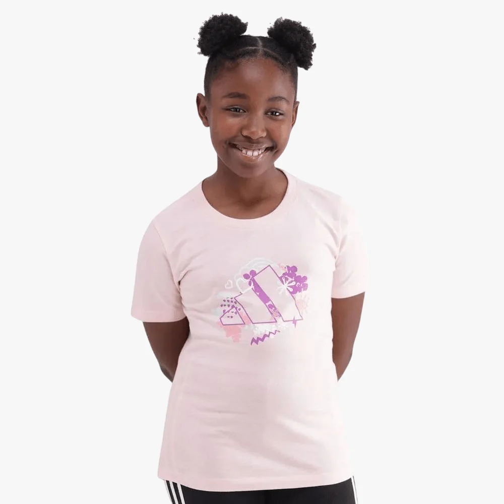 Adidas Girls Train Short Sleeve Tee Pink