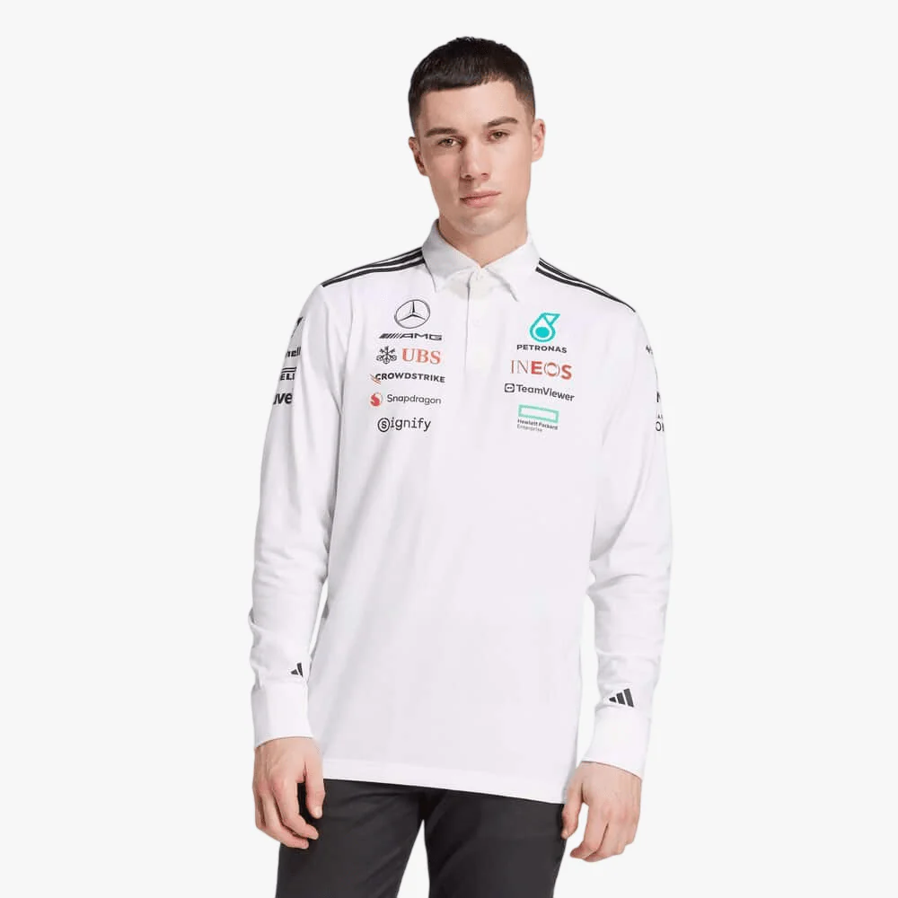Adidas Mens Amg Petronas Formula One Team Polo Long Sleeve White