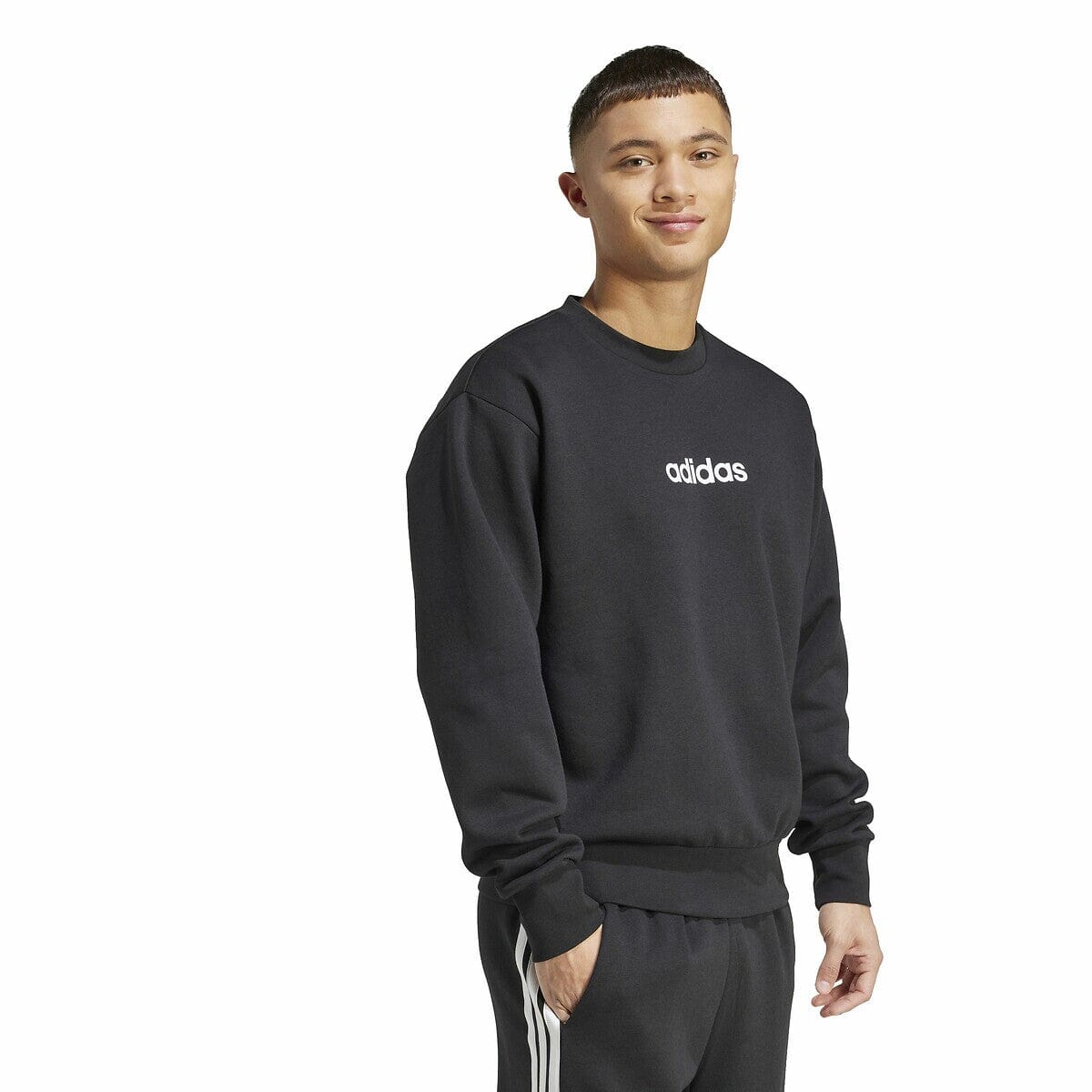 Adidas Mens Lin Fl Crew Sweater Black - Image 3