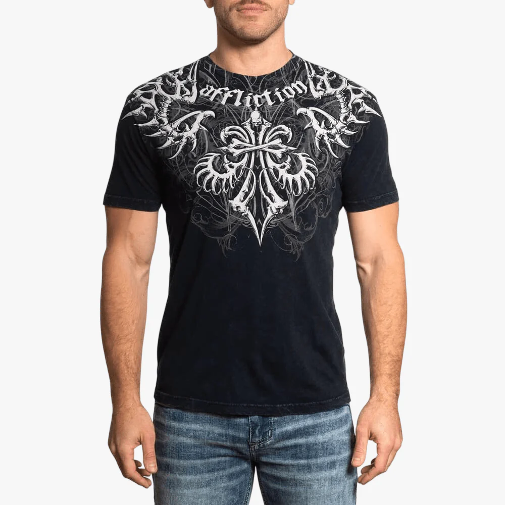 Affliction Mens Skeleton Tee Black Lava Wash