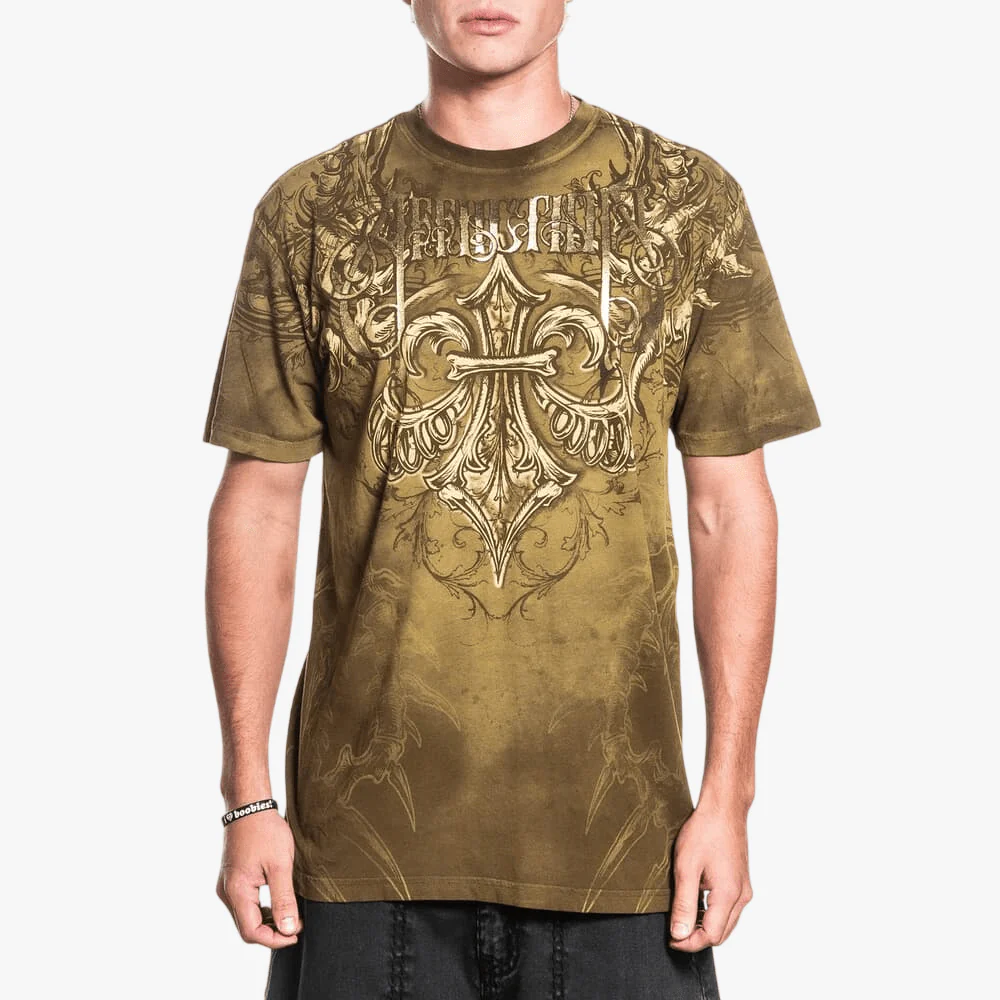 Affliction Mens Vertibrate Tee Tobacco Brown