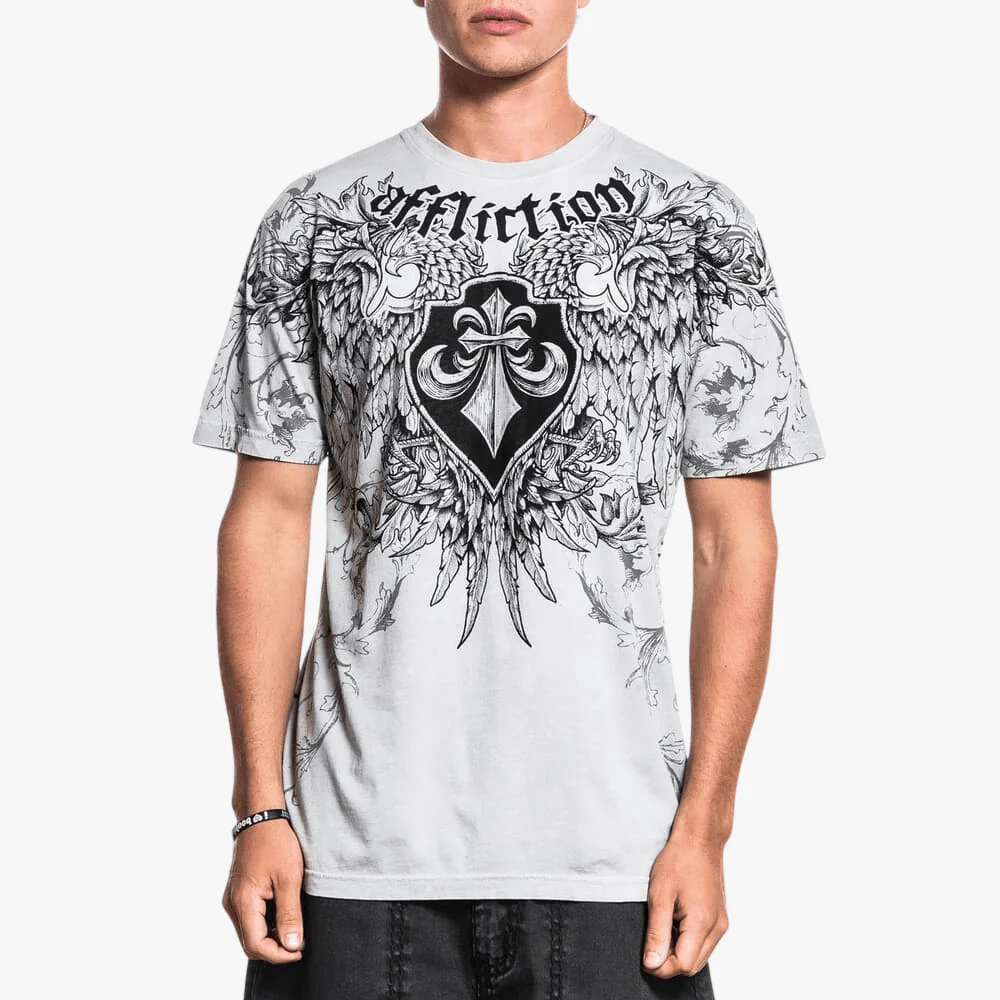 Affliction Mens Wash Tee Silver Lava Wash