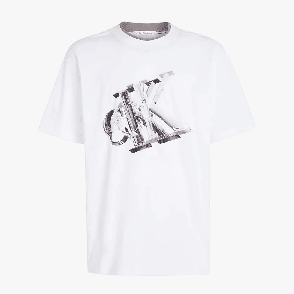 Calvin Klein Mens 3D Meta Monogram Short Sleeve Tee White