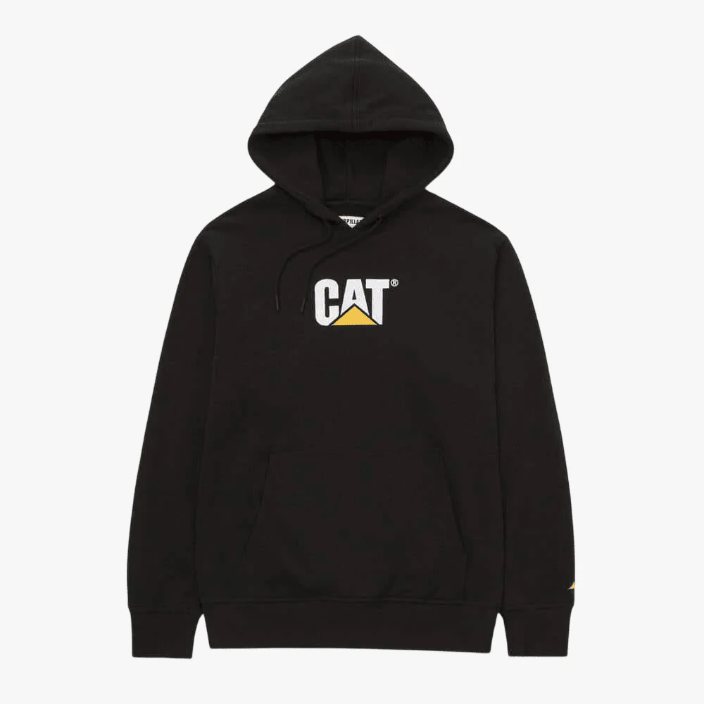 Caterpillar Mens Fleece Cat Logo Hoodie Pitch Black Trademark