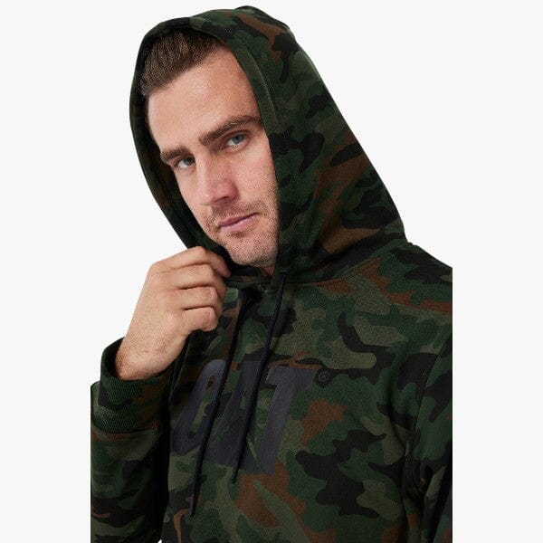 Caterpillar Men's Fleece Cat Logo Printed Hoodie Deep Woodland Camo Aop Black - Image 4