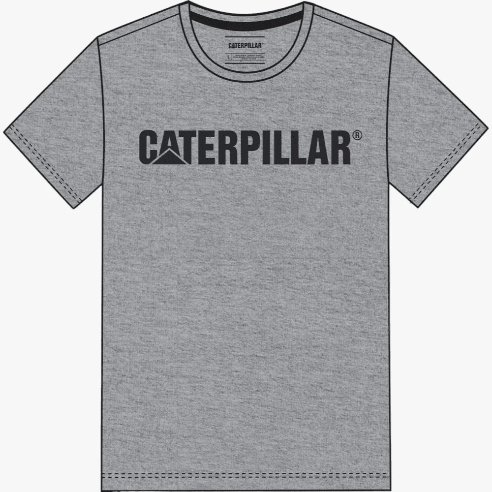 Caterpillar Mens Orig Fit Short Sleeve Tee Cat Logo Heather Grey Black