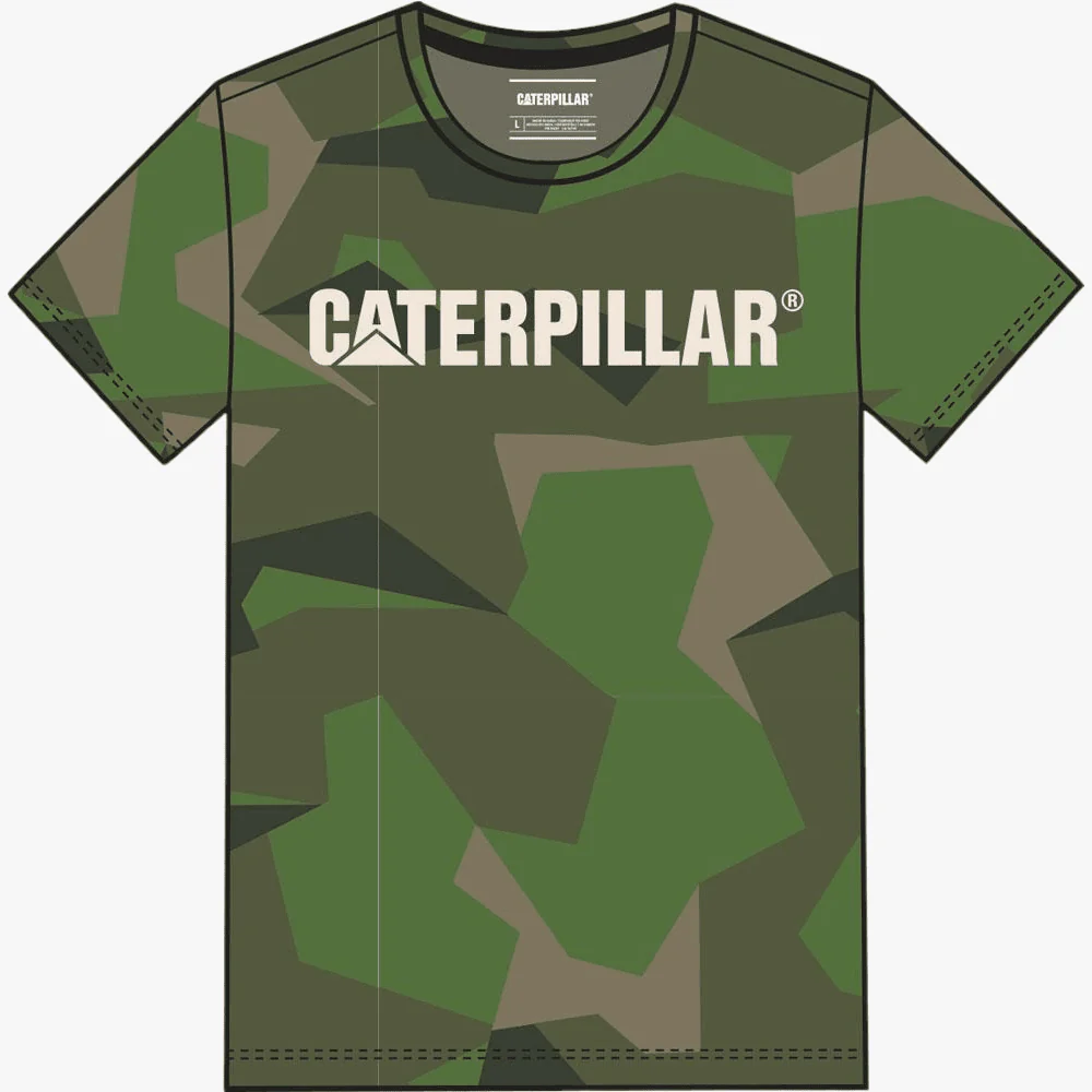 Caterpillar Mens Swiss Camo Short Sleeve Tee Cat Logo Marshland