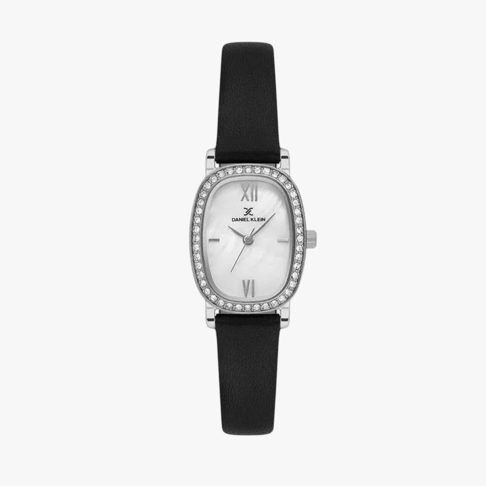 Daniel Klein Womens Black Leather Mop Dial Watch