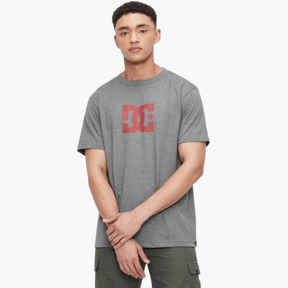 Dc Mens Blue Print Sleeve Tee Grey Heather