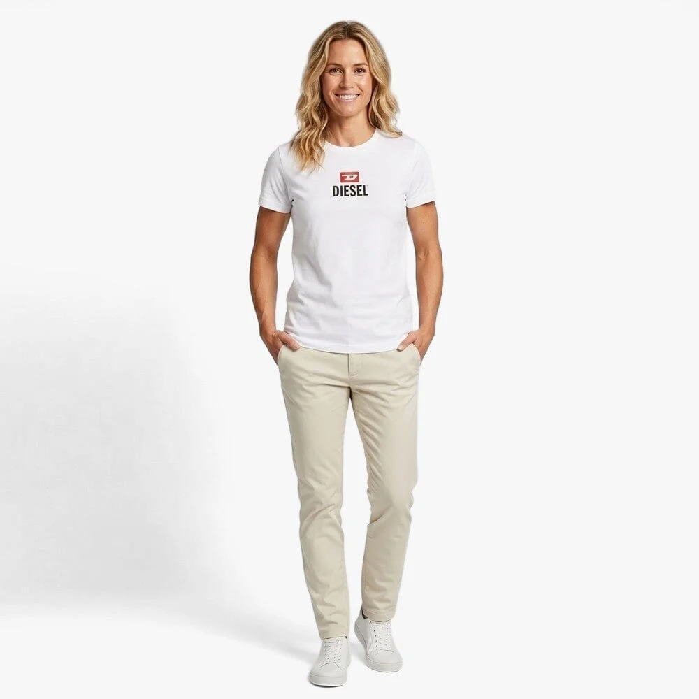 Diesel Womens Just Small New D Logo Tee White