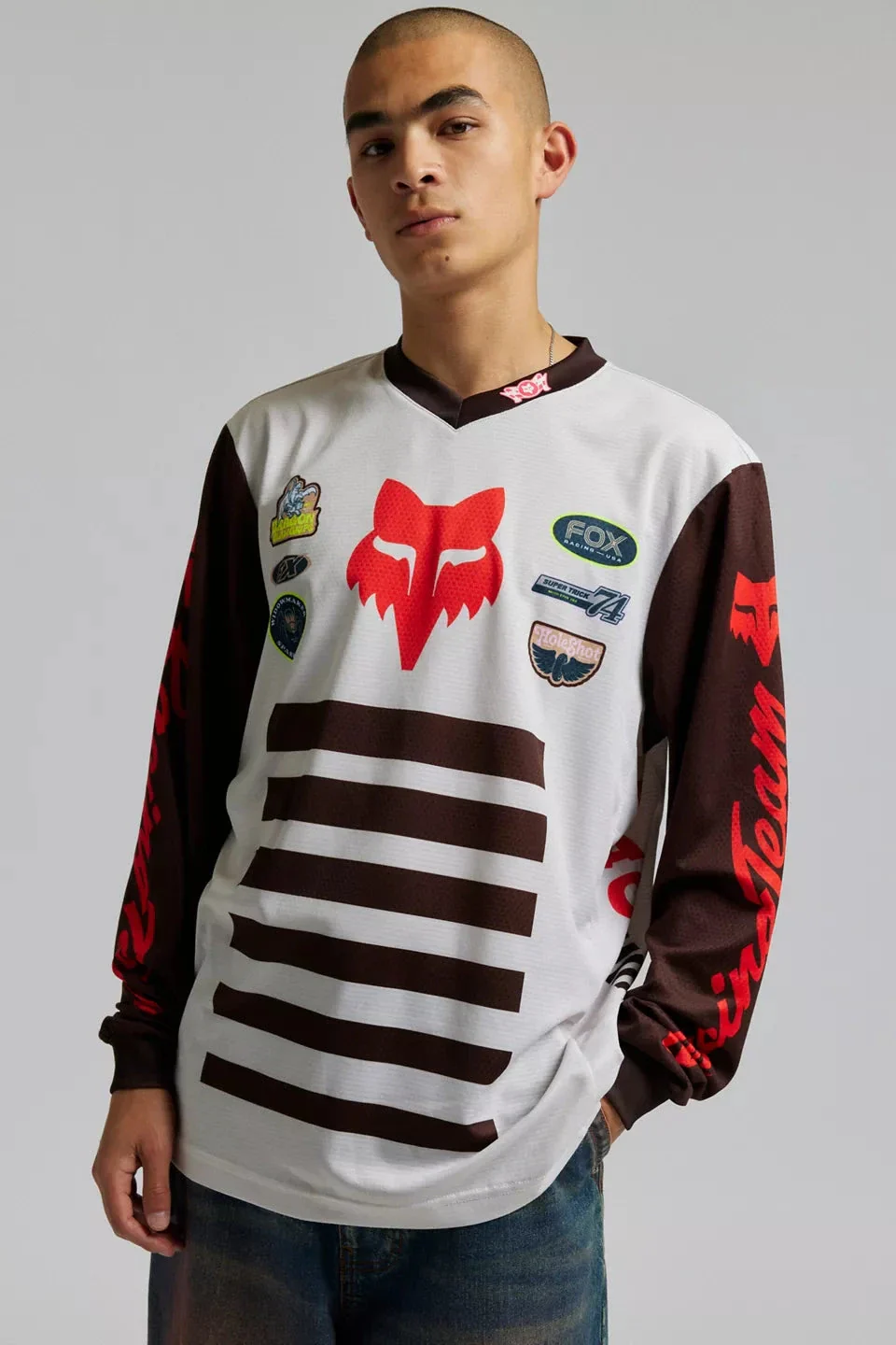 Fox Mens Supertrick Long Sleeve Tee Black White Dune