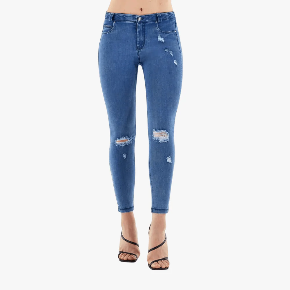 Freddy Black Jeans In Stretch Denim With Rips - Clear Jeans-Seams On Tone Light Blue >218-1602
