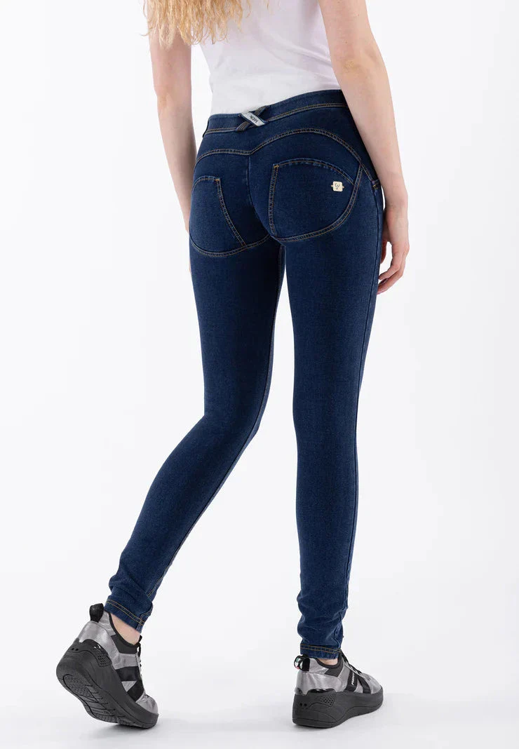 FREDDY WOMENS DARK BLUE YELLOW STITCH REGULAR WAIST LONG LENGTH JEAN - Image 4
