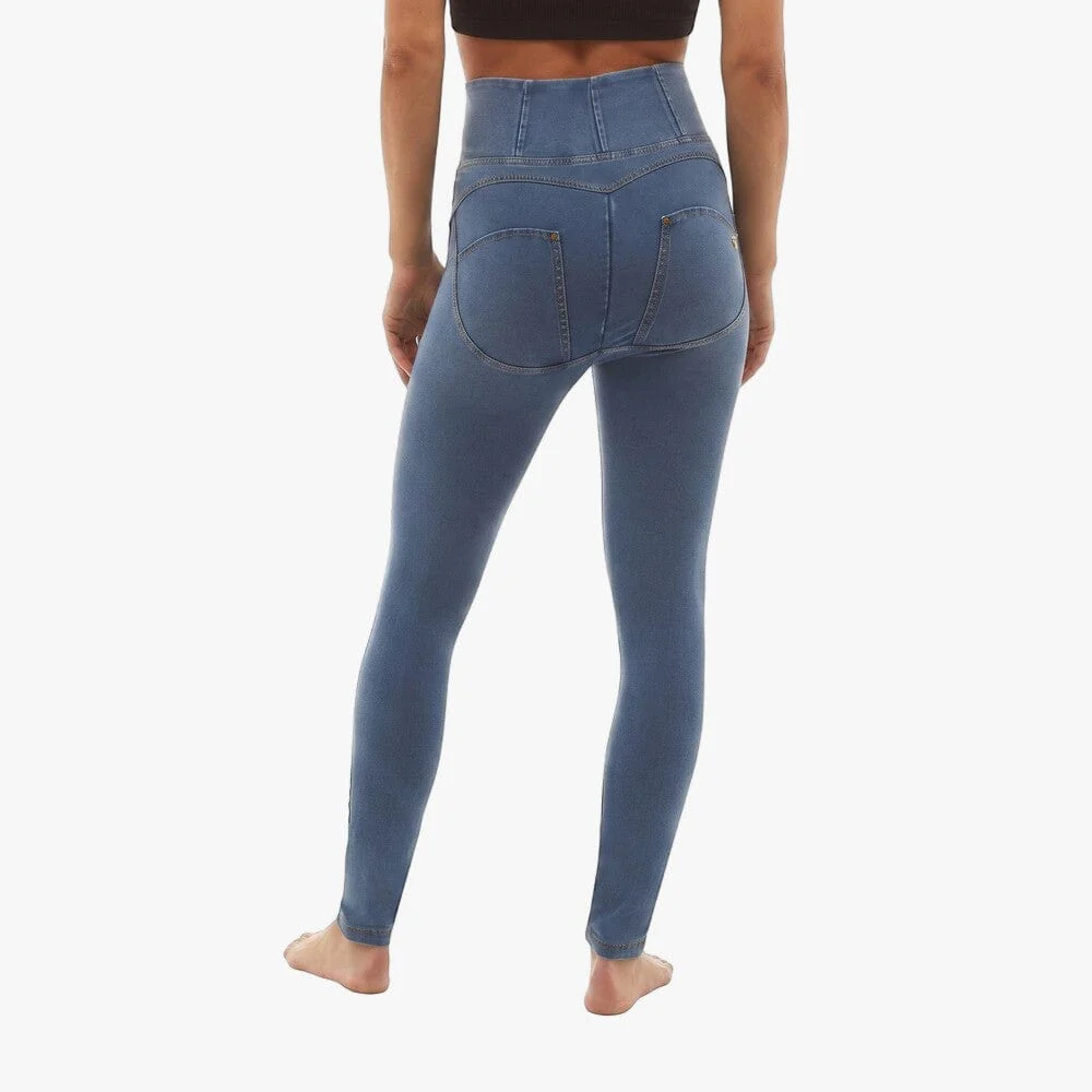 Freddy Womens Light Blue Yellow Stitch Curvy High Waist Long Length Jean