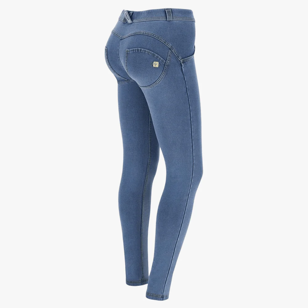 Freddy Womens  Light Blue Yellow Stitch Regular Waist Long Length Jean