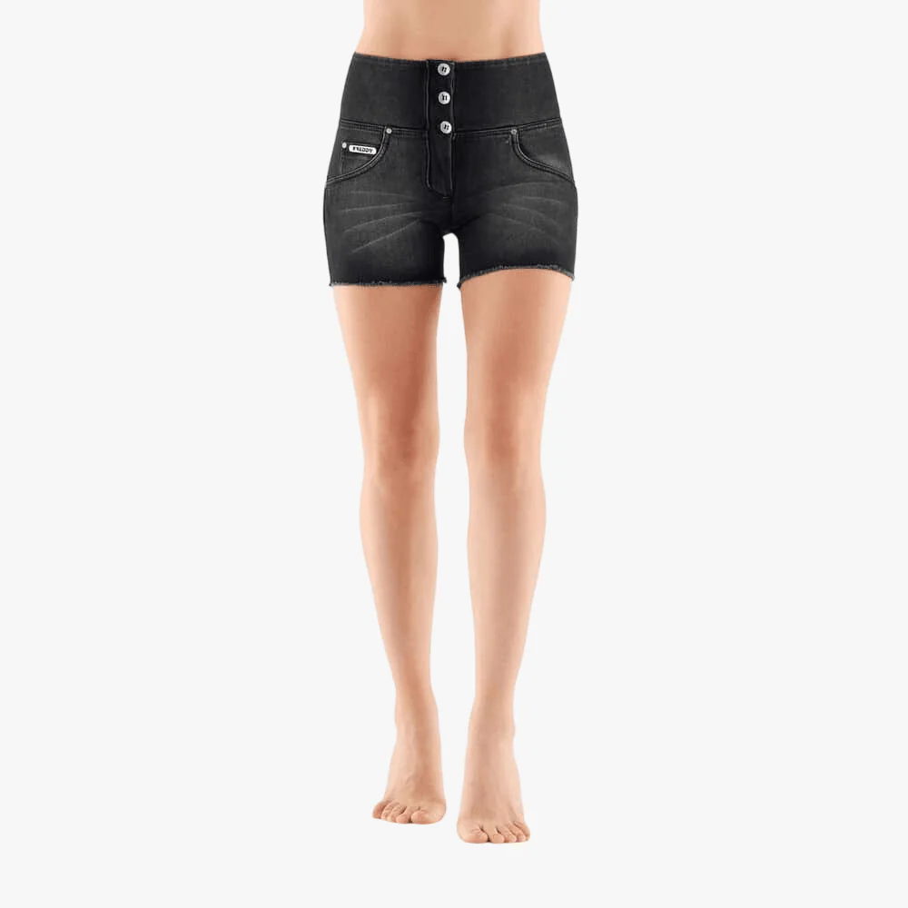 Freddy Wr.Up High Waist Fringed Push Up Black Shuttle Denim Shorts