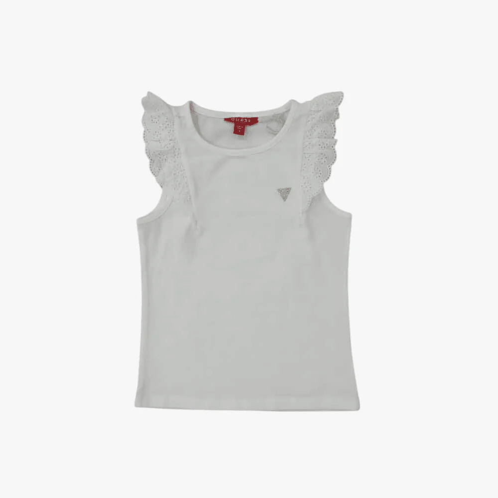 Guess Girls Sangallo Frill Sleeve Tee White