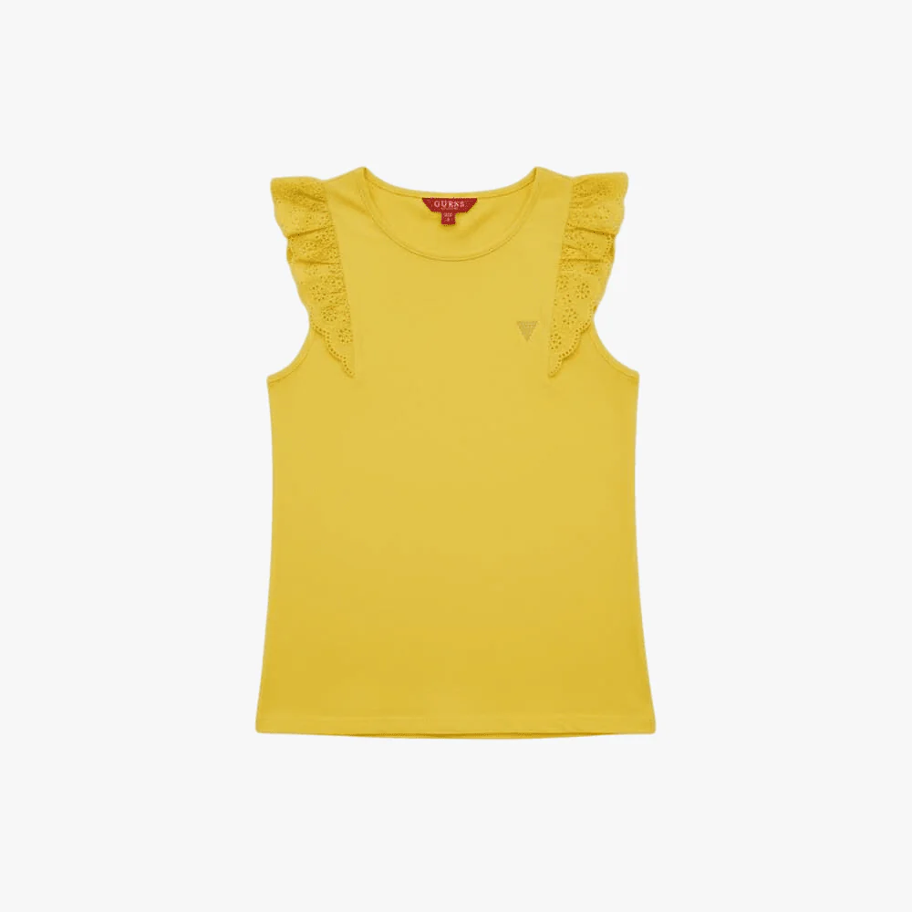 Guess Girls Sangallo Frill Sleeve Tee Yellow