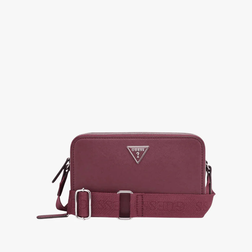 Guess Vivette Mini Double Zip Crossbody Bag Oxblood