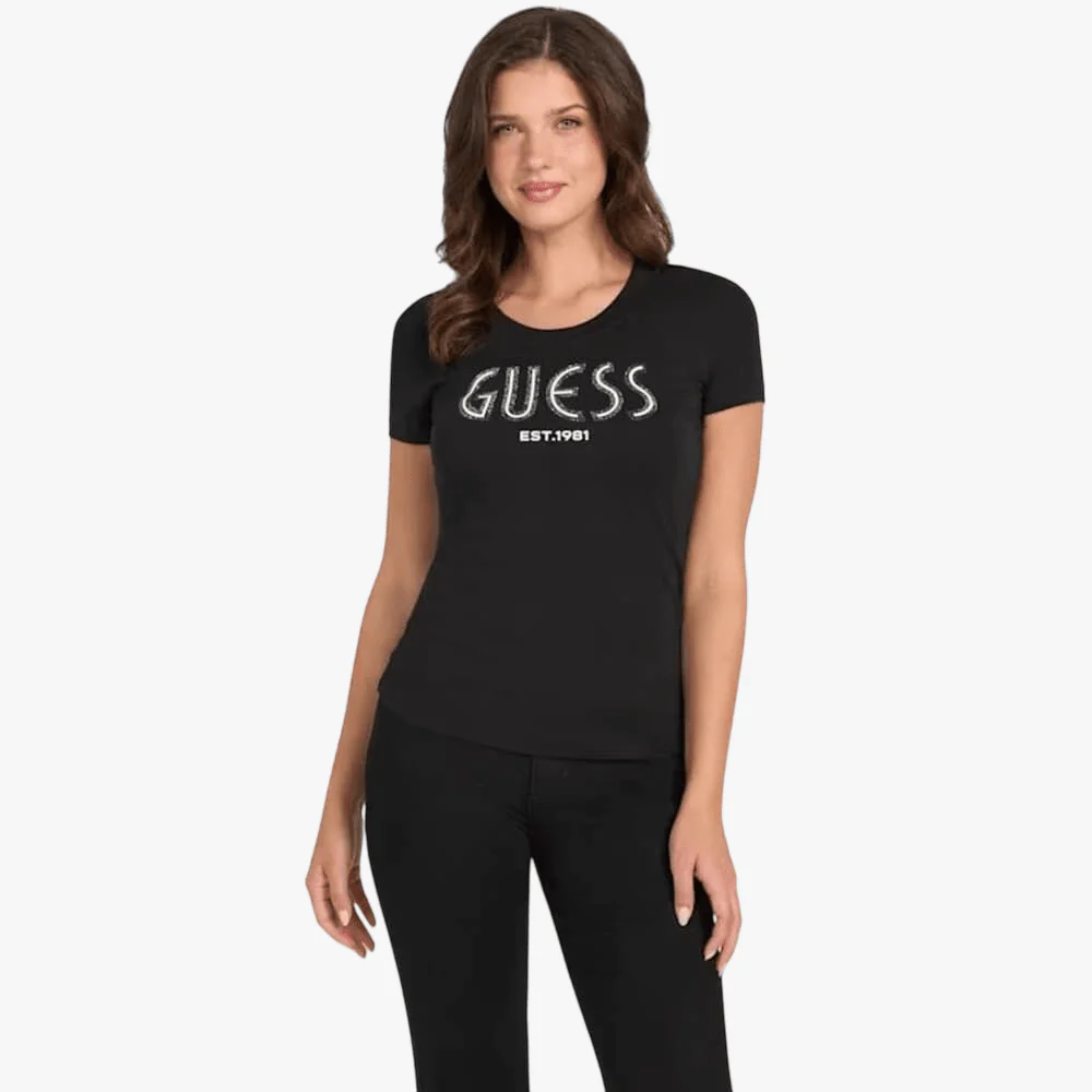 Guess Womens Logo Short Sleeve Tee Black