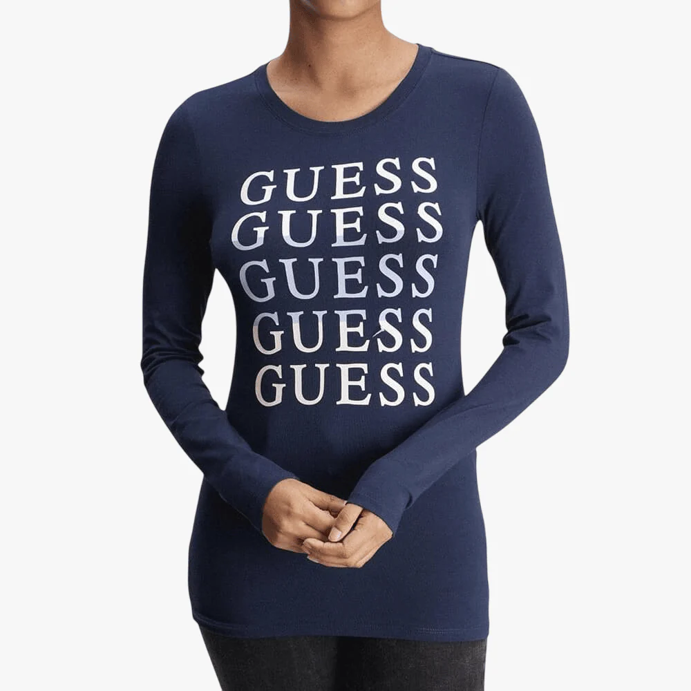 Guess Womens Long Sleeve Tee Dark Blue