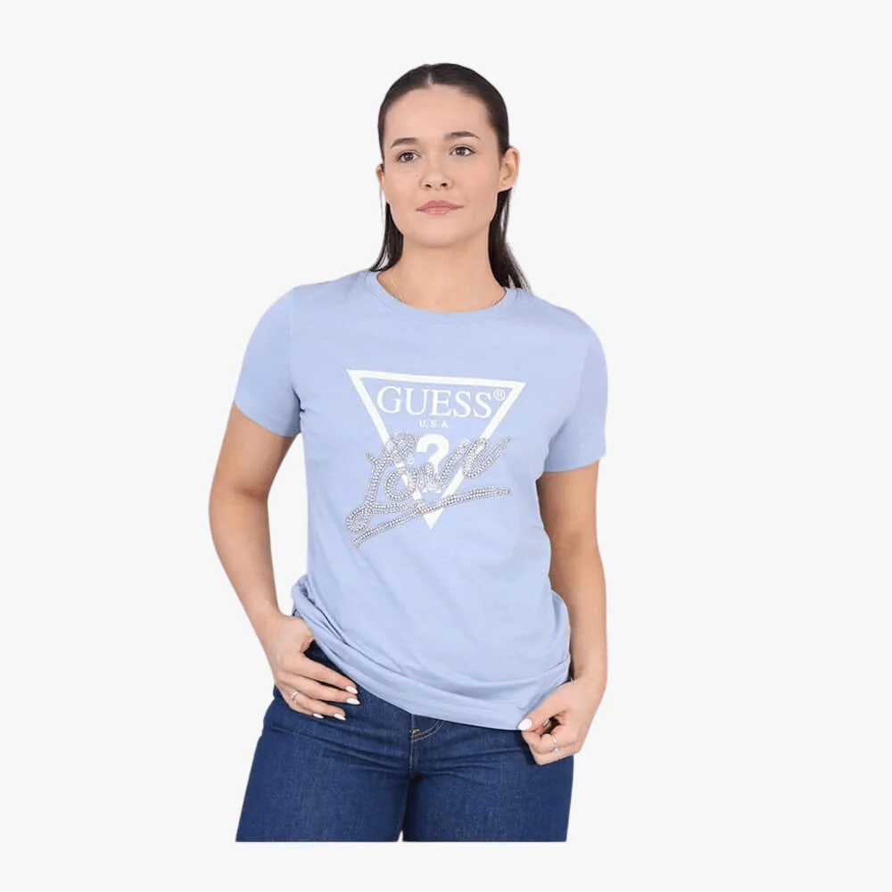 Guess Womens Love Triangle Tee Blue