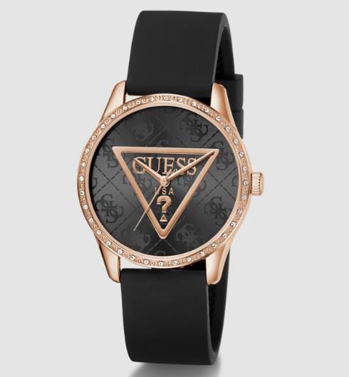 Guess Womens Roxy Black Rose Gold Tone Analog Watch