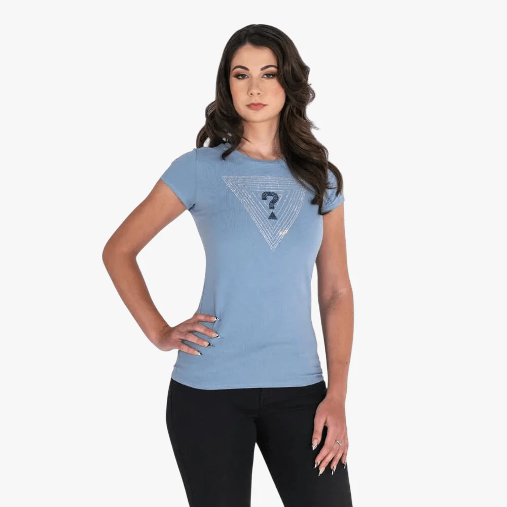 Guess Womens Triangle Maze Short Sleeve Tee Blue
