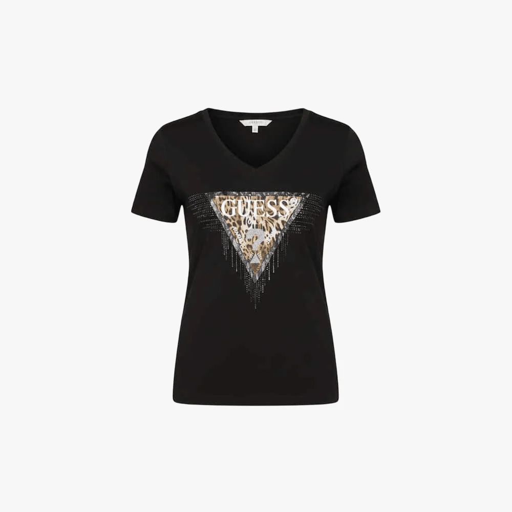 Guess Womens Triangle Tiger Tee Black