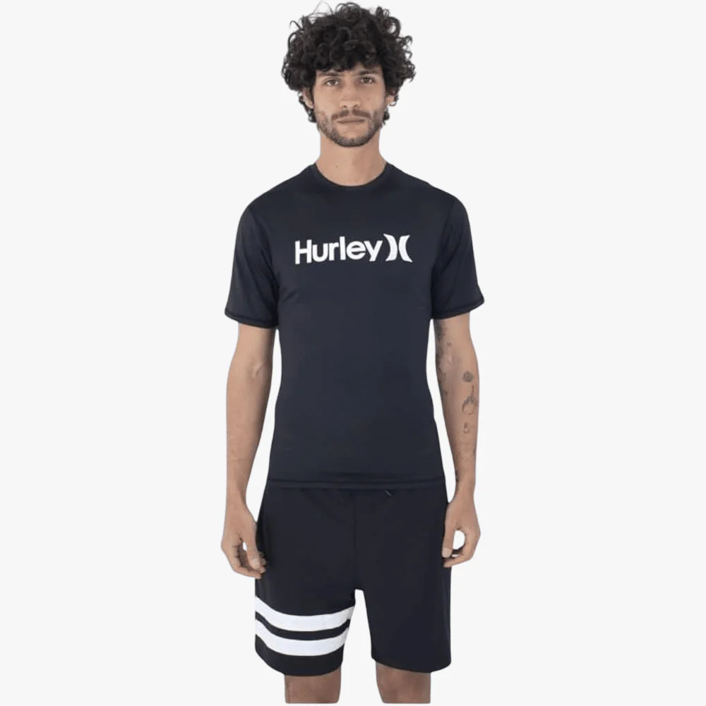 Hurley Mens Oao Quickdry Rashgurd Short Sleeve Black