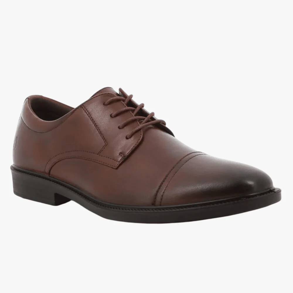 Hush Puppies Mens Reggie Cow Leather Shoe Dark Tan