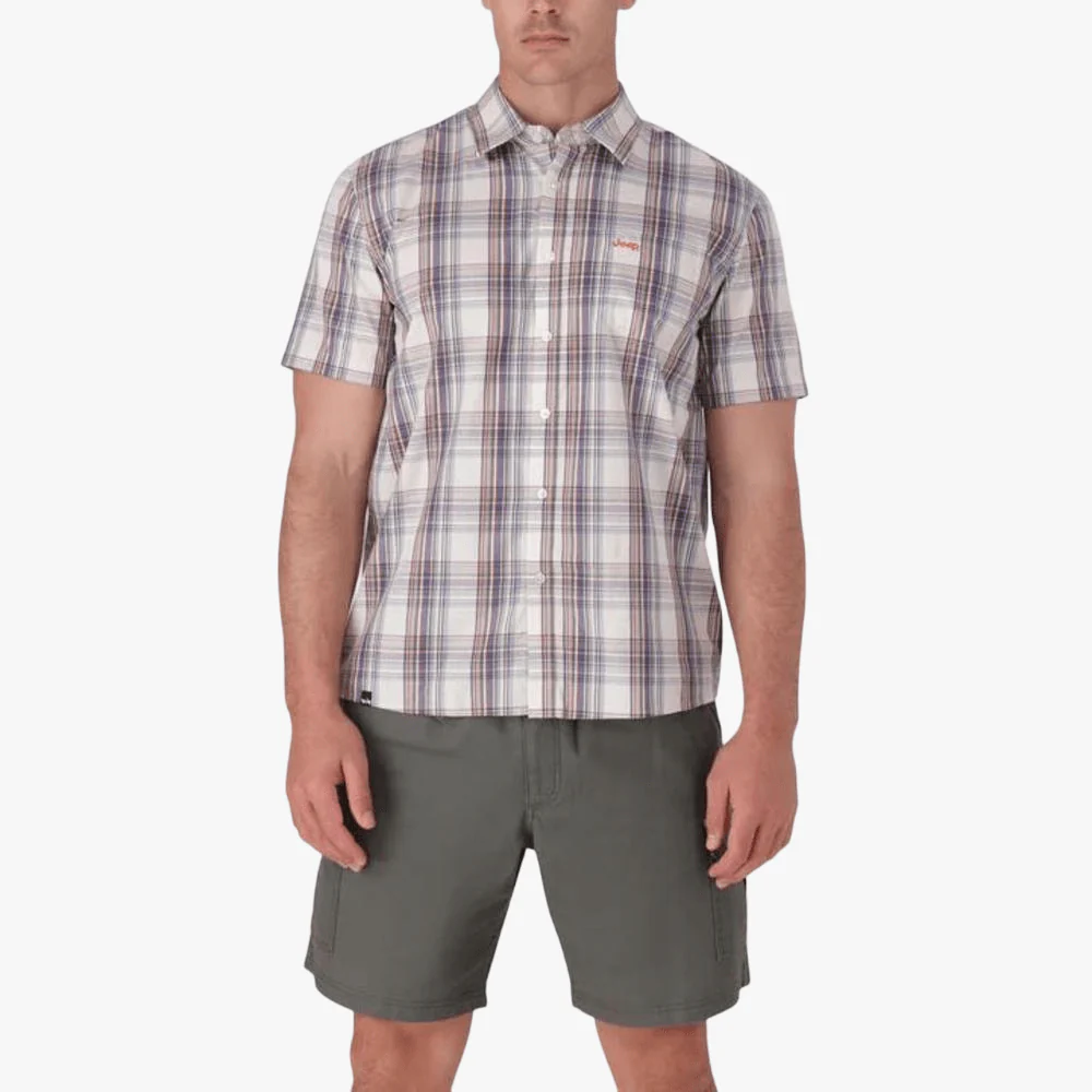 Jeep Mens Casual Yd Check Short Sleeve Shirt Chalk Brick