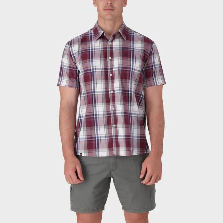 Jeep Mens Casual Yd Short Sleeve Check Short Burgandy