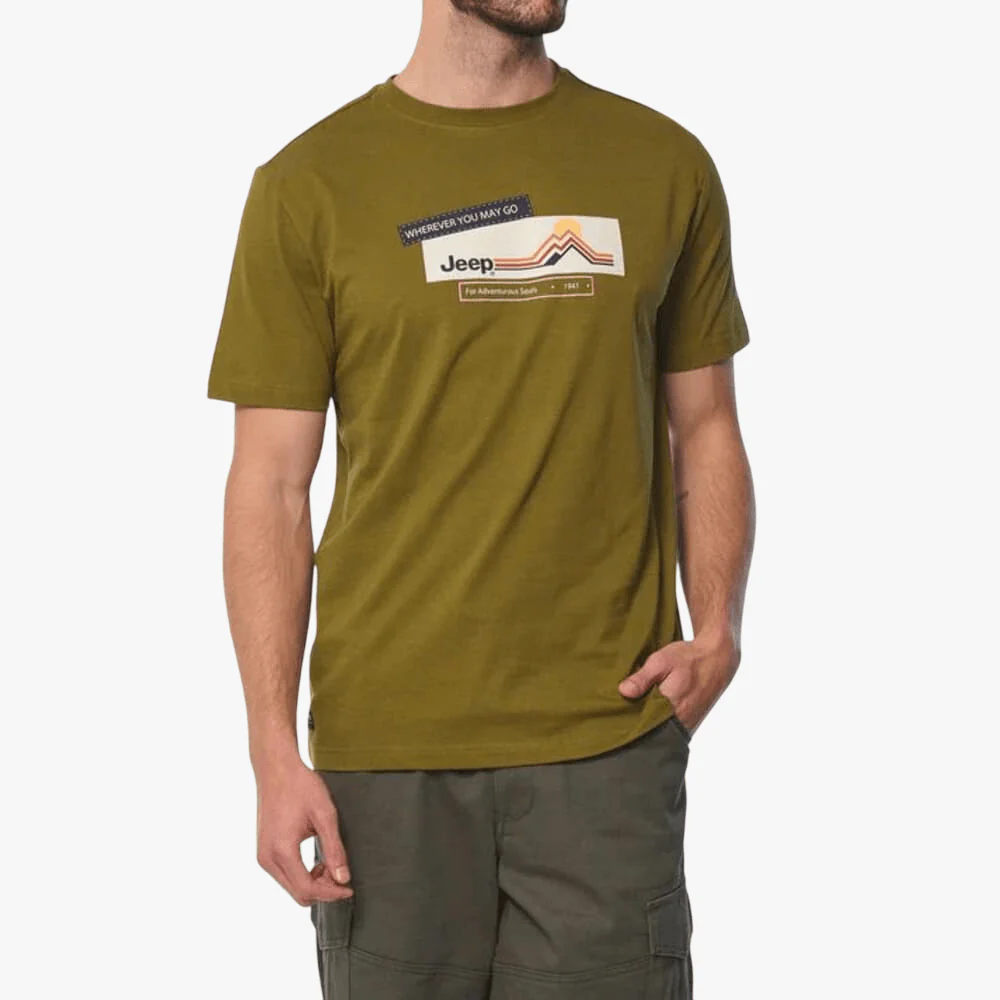 Jeep Mens Fashion Graphic Short Sleeve Tee Olive
