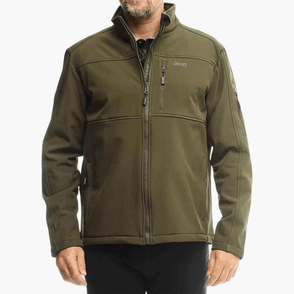 Jeep Mens Funnel Neck Soft Shell Jacket Olive