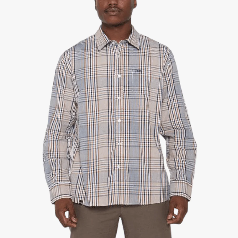 Jeep Mens Long Sleeve Check Shirt Dark Camel