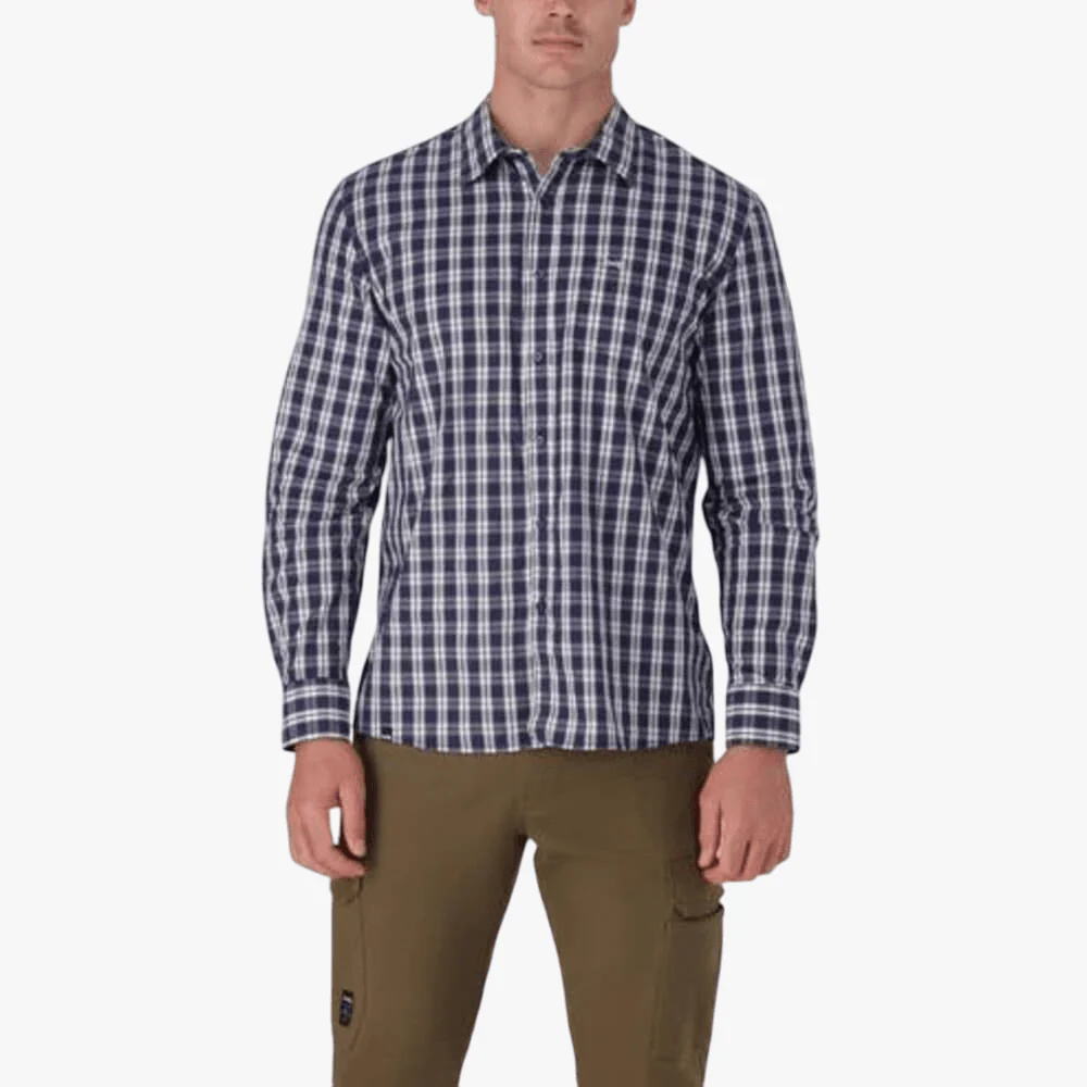 Jeep Mens Long Sleeve Check Shirt Navy Khaki