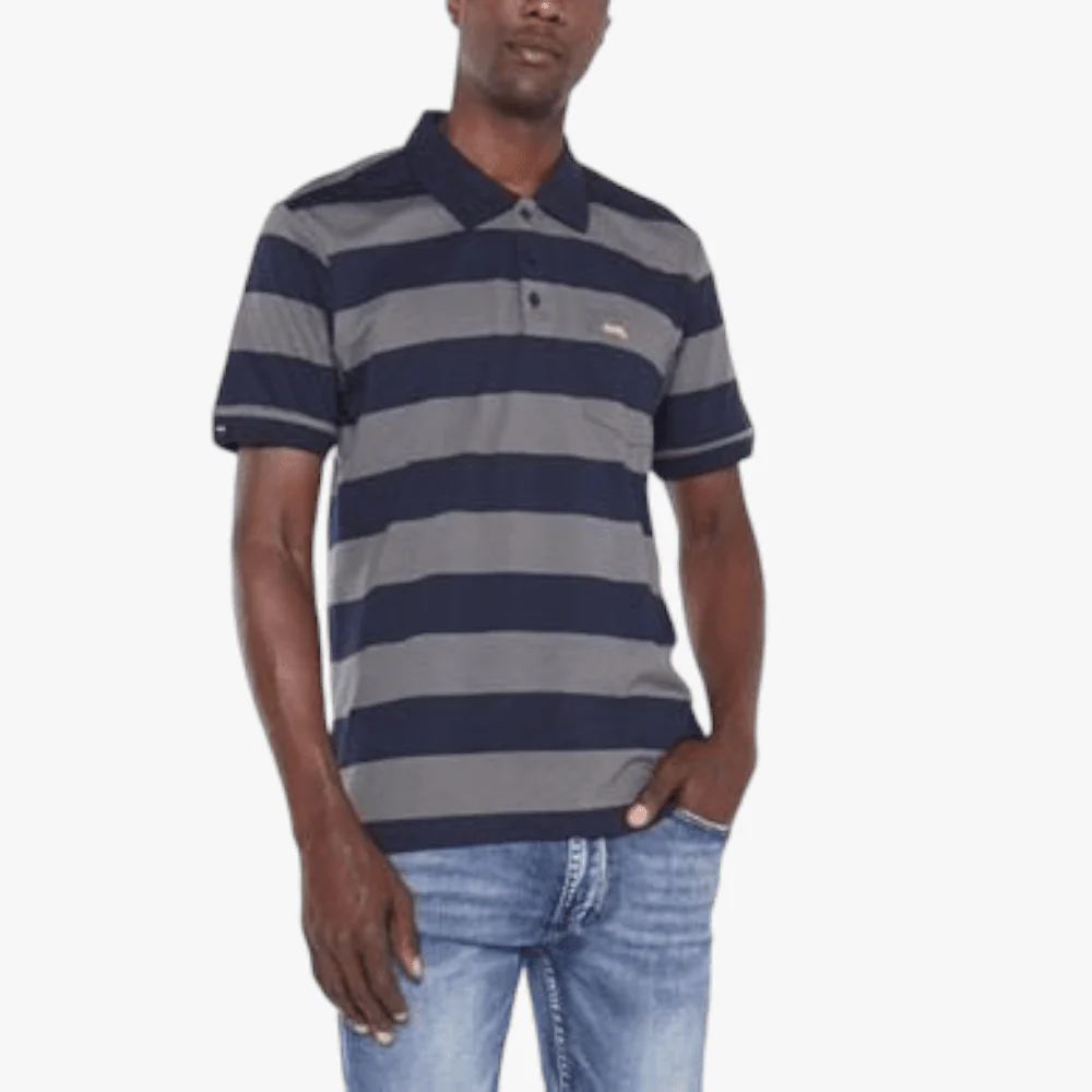 Jeep Mens Multi Stripe Short Sleeve Golfer Olive Dark Srings