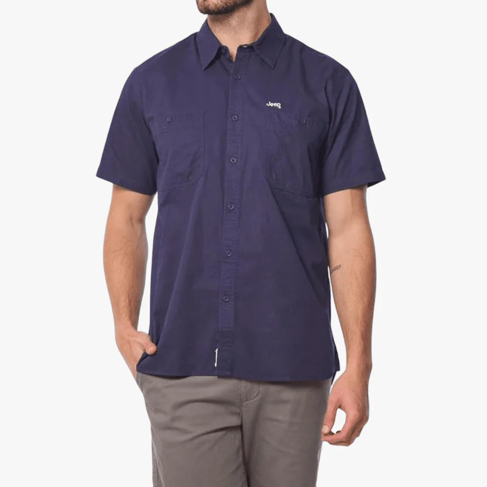 Jeep Mens Willys Short Sleeve Work Shirt Navy