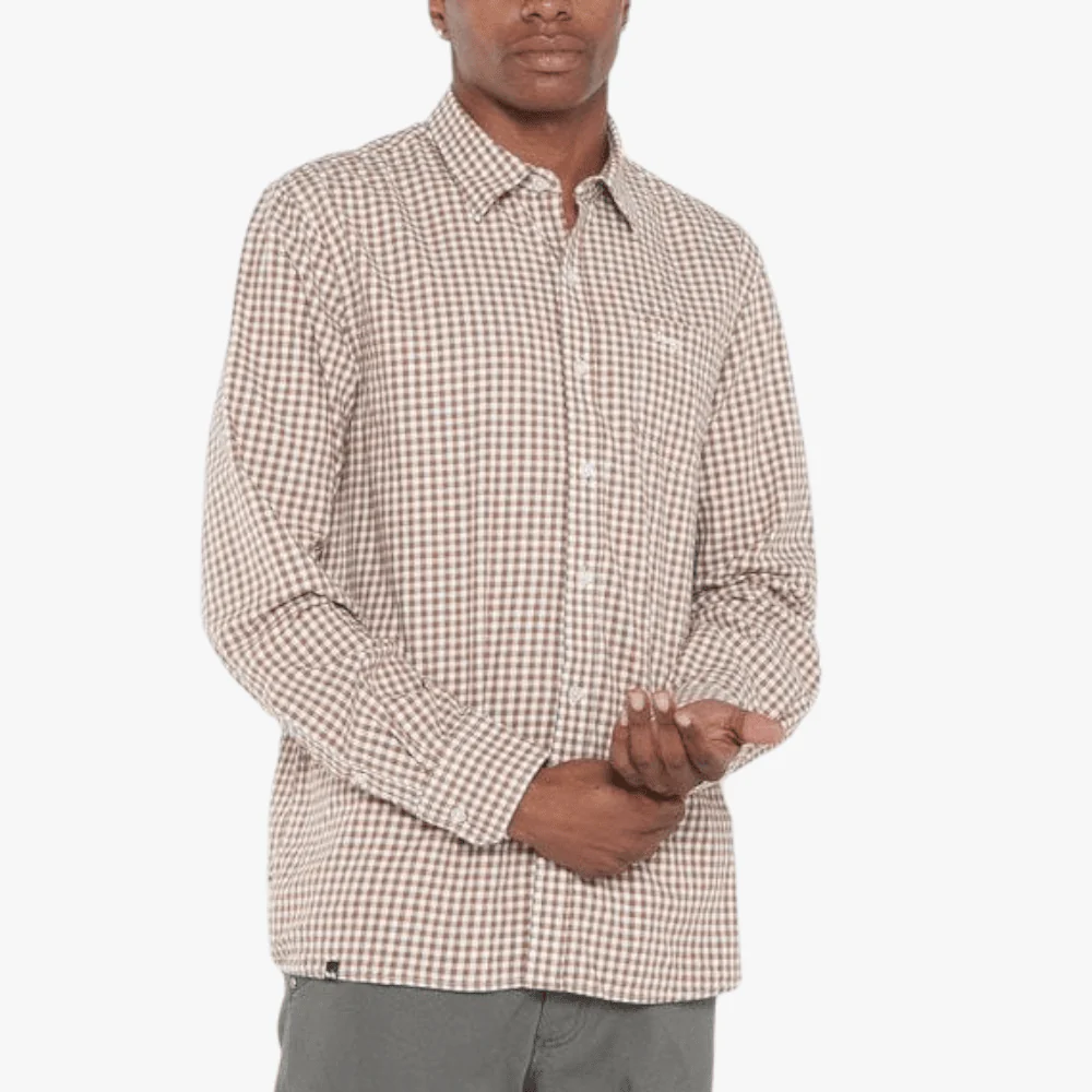 Jeep Mens Yd Check Long Sleeve Shirt Dark Camel