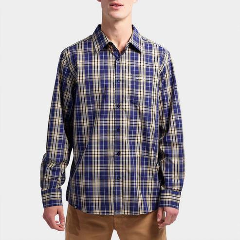Jeep Mens Yd Check Long Sleeve Shirt Navy Camel