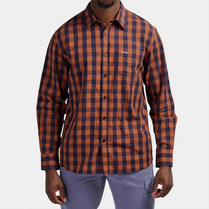 Jeep Mens Yd Check Long Sleeve Shirt Navy Rust