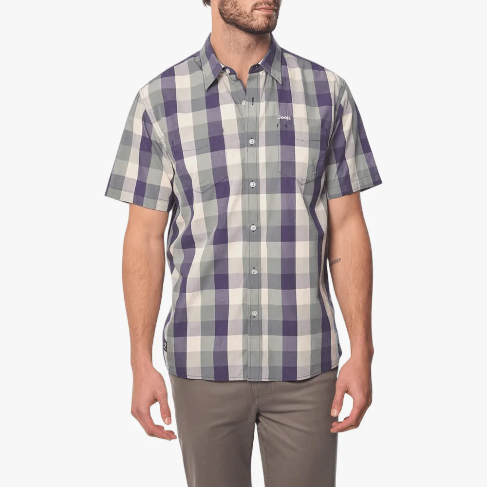 Jeep Mens Yd Short Sleeve Check Shirt Green