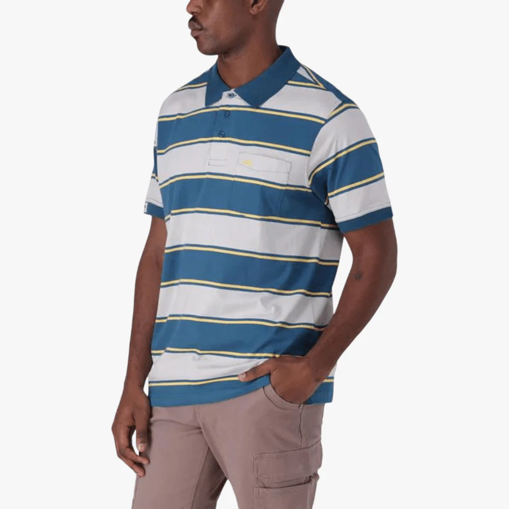 Jeep Mens Yd Stripe Short Sleeve Golfer Oceanic