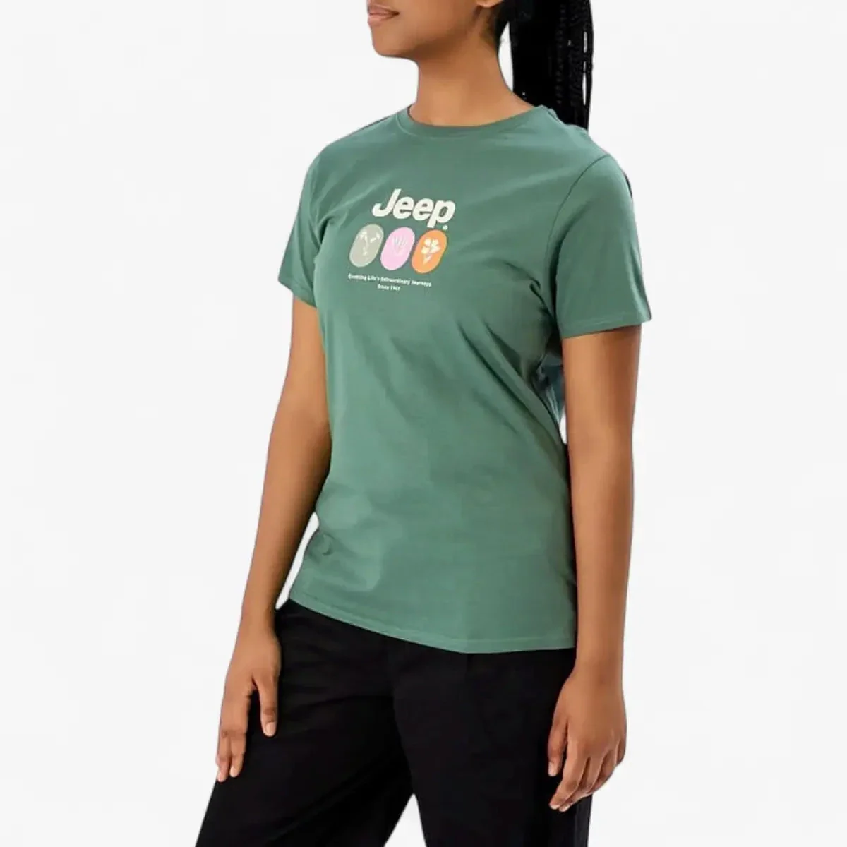 Jeep Womens Flower Graphic Tee Sage Leaf - Image 3