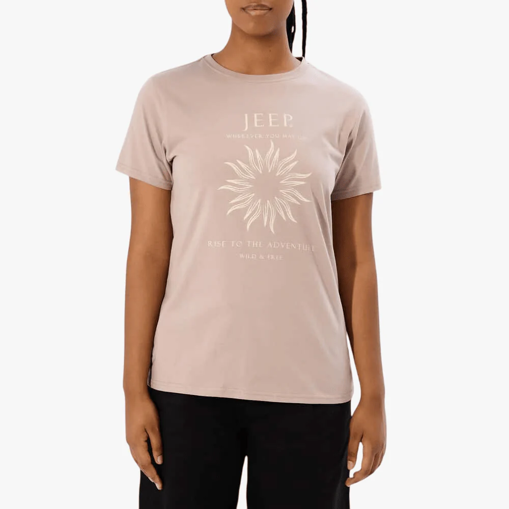 Jeep Womens Rise To The Adventure Slogan Tee Galnut