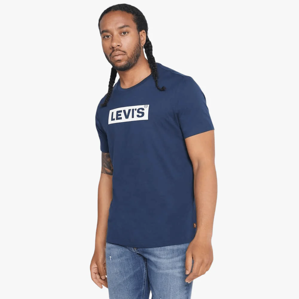 Levis Mens Boxtab Graphic Short Sleeve Tee Dress Blue
