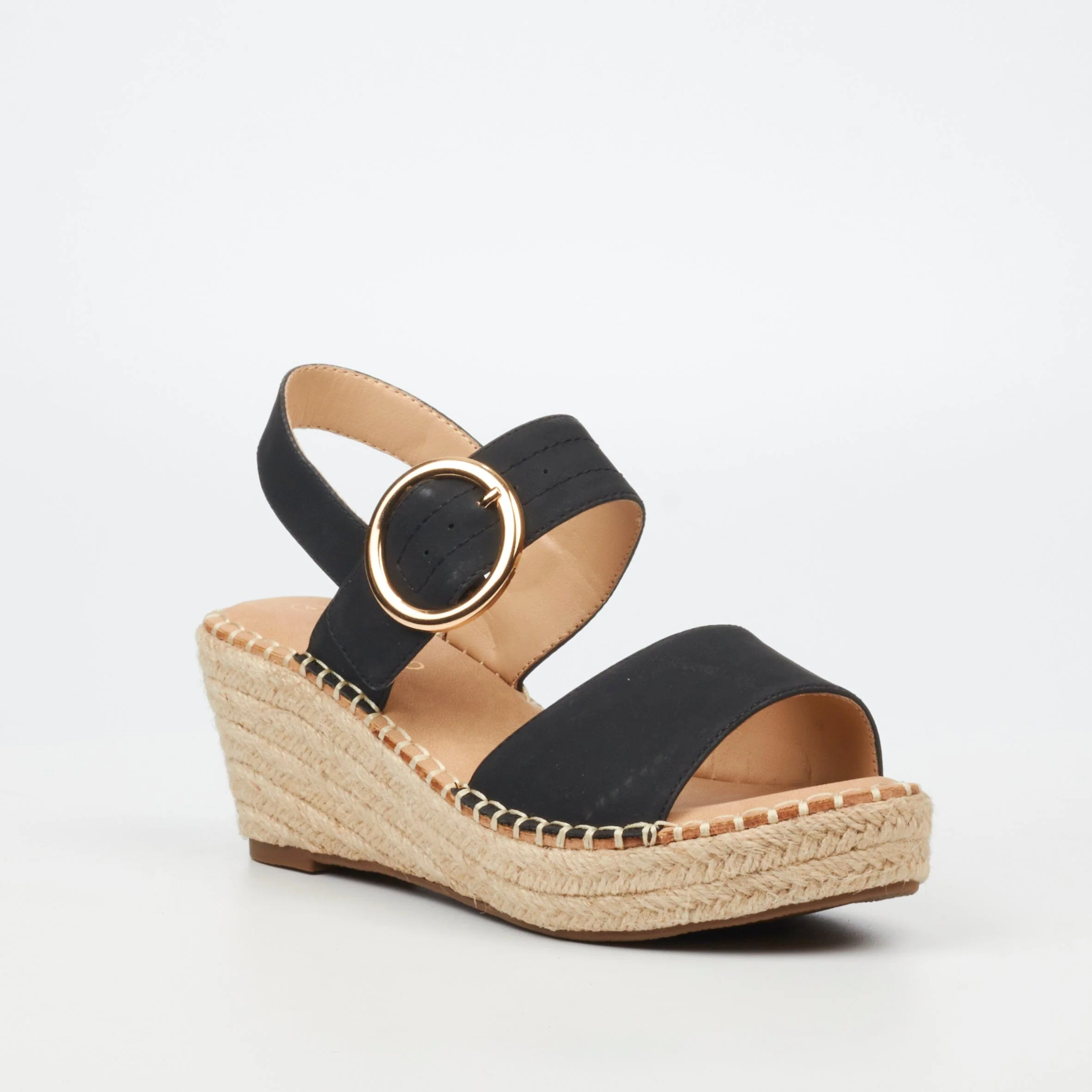 Miss Black Womens Jayda 9 Wedge Black Sandal - Image 2