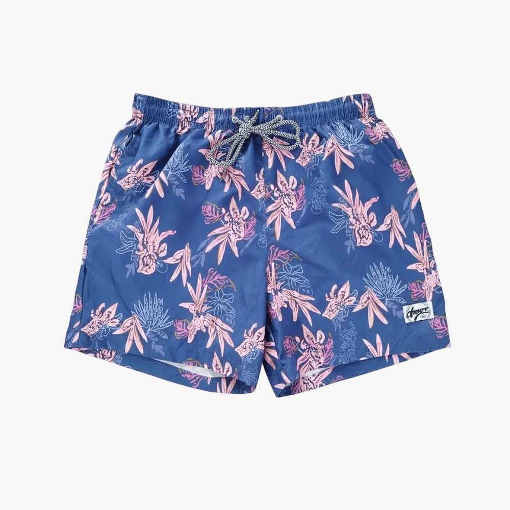 No Rules Mens Swim Shorts Navy Pink Floral
