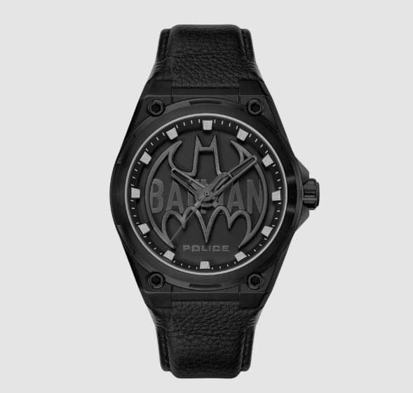 Police Batwing Black Case Leather Strap Watch